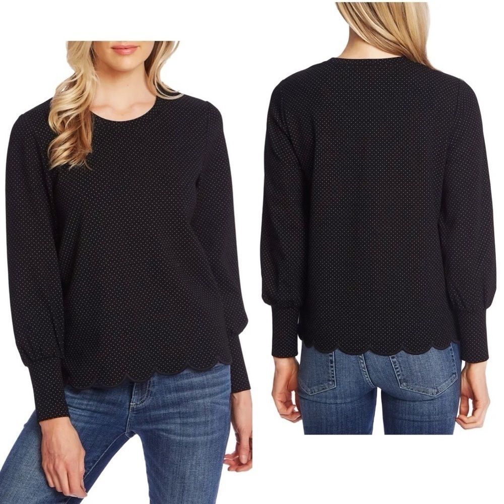 CeCe- Pin-Dot Scalloped-Edge Top